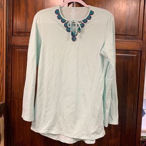 Coolibar UPF 50+ UV Protection teal beaded long sleeve coverup shirt size medium